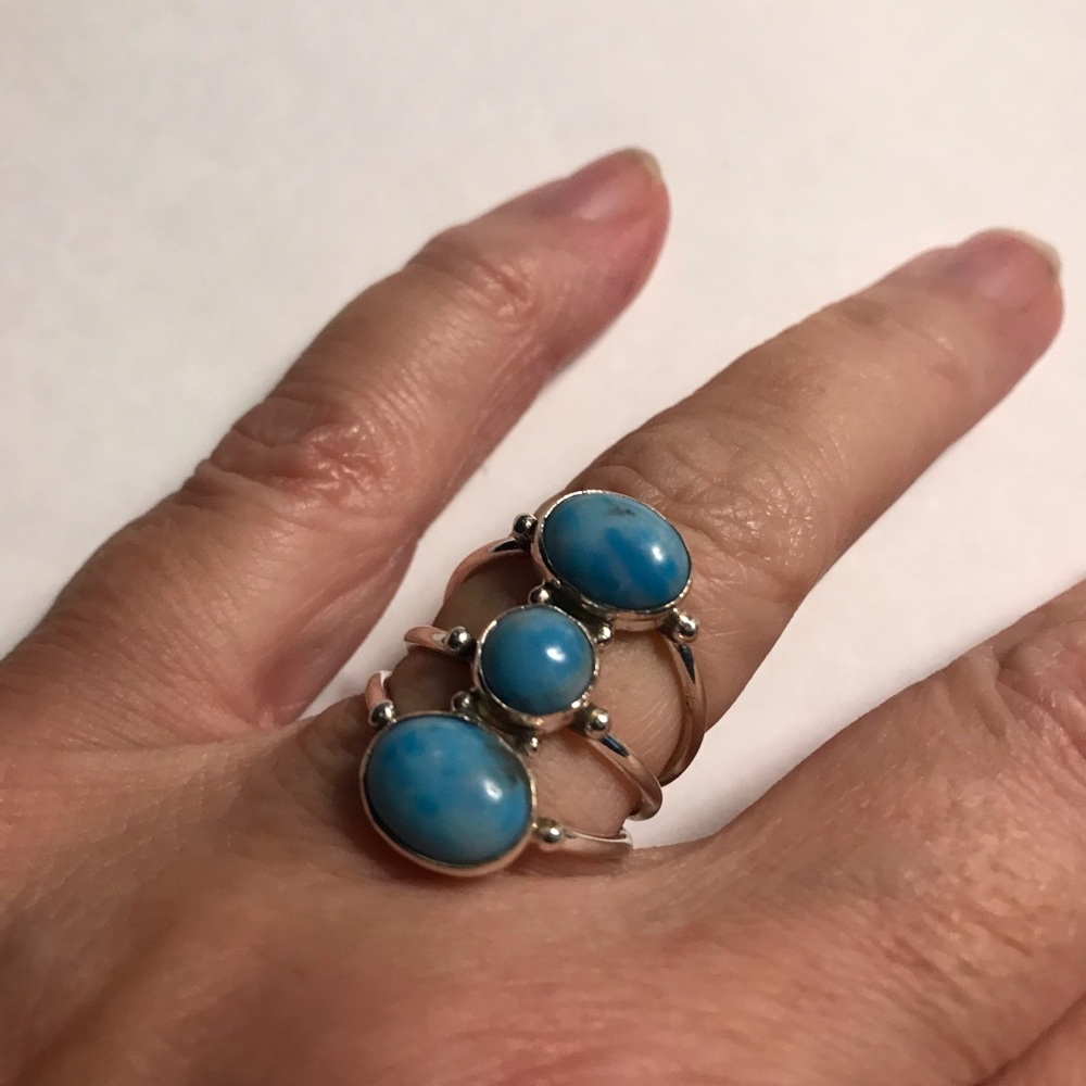 Larimar Stamped 925 Sterling Silver Ring